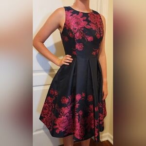 Knee Length Navy and Magenta floral dress